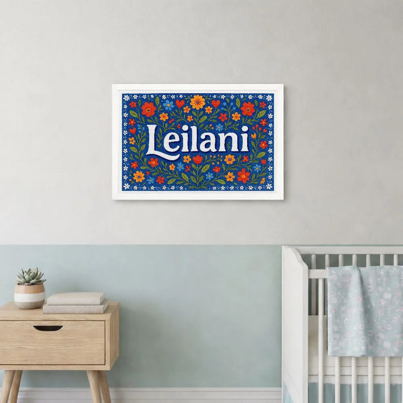 Leilani Name Art - Floral Farmhouse personalized wall print for kids