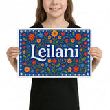 Leilani Name Art - Floral Farmhouse personalized wall print for kids