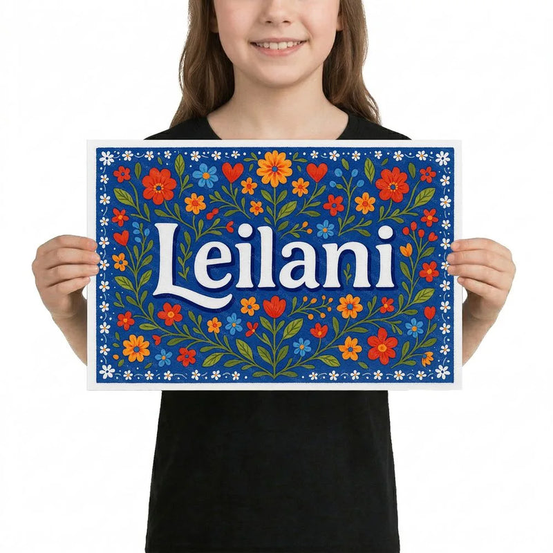 Leilani Name Art - Floral Farmhouse personalized wall print for kids