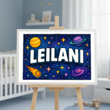 Leilani Name Art - Space Explorers personalized wall print for kids