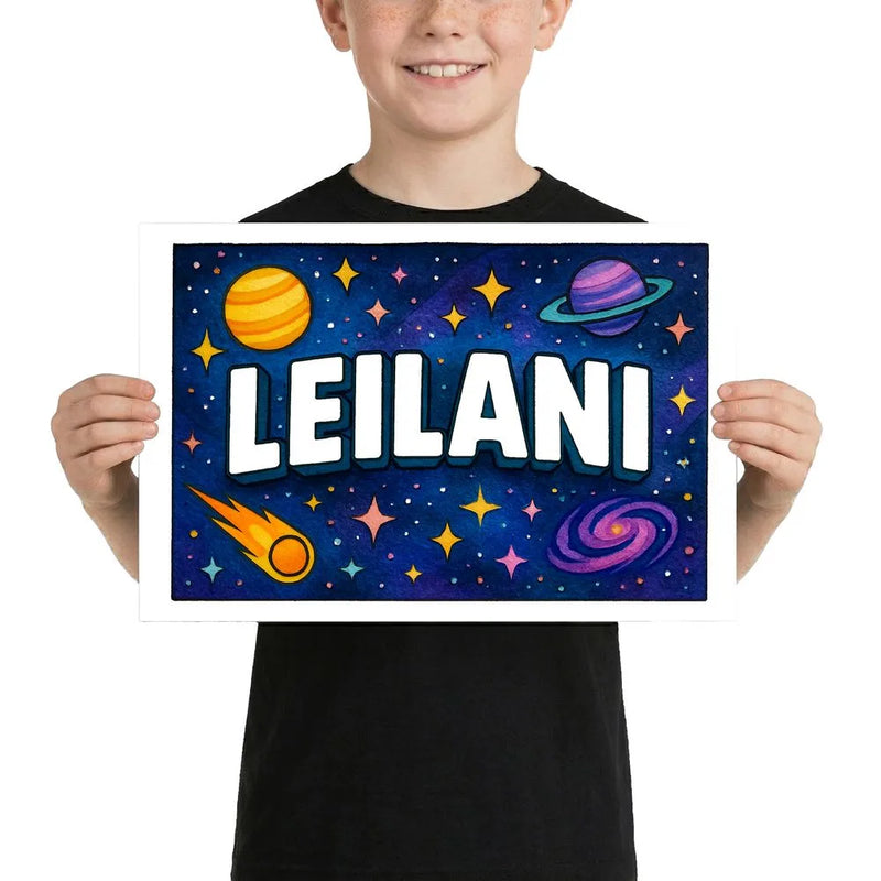Leilani Name Art - Space Explorers personalized wall print for kids