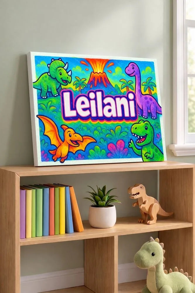Leilani Name Art - Dinosaur Adventure personalized wall print for kids