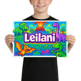 Leilani Name Art - Dinosaur Adventure personalized wall print for kids