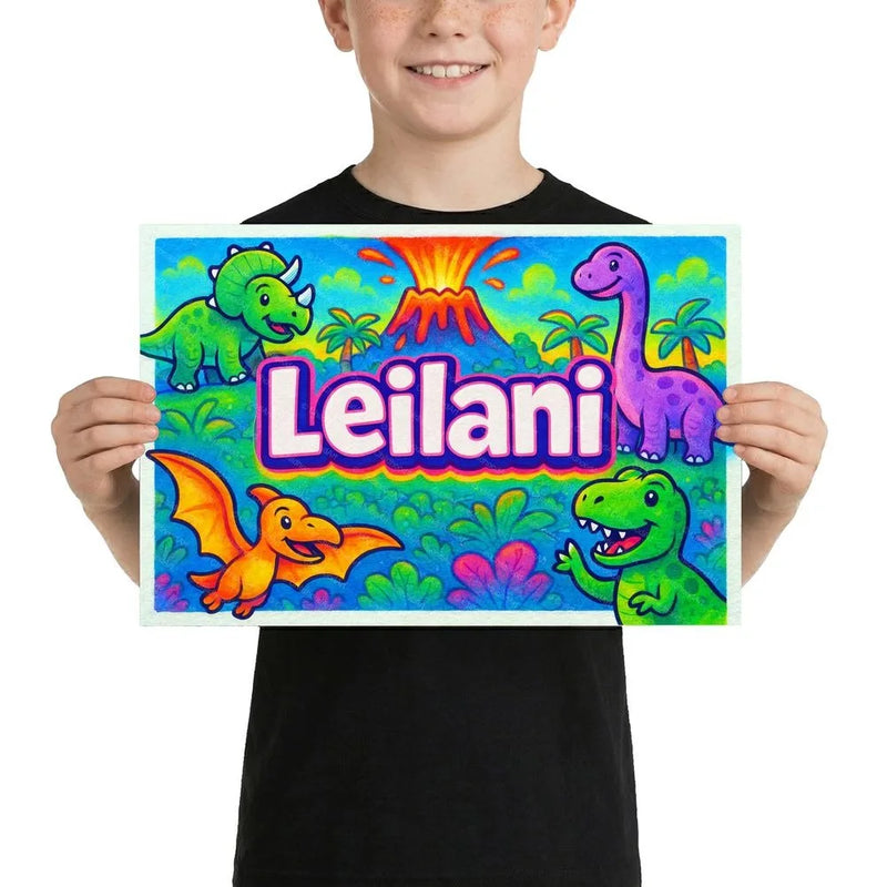Leilani Name Art - Dinosaur Adventure personalized wall print for kids