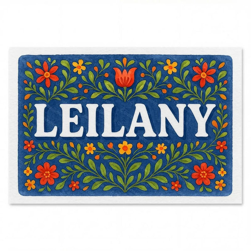 Leilany Name Art - Floral Farmhouse personalized wall print for kids