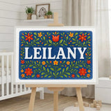 Leilany Name Art - Floral Farmhouse personalized wall print for kids