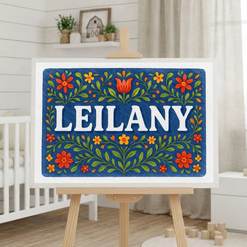 Leilany Name Art - Floral Farmhouse personalized wall print for kids