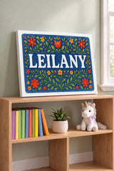 Leilany Name Art - Floral Farmhouse personalized wall print for kids