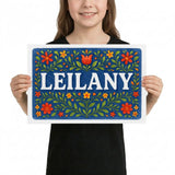 Leilany Name Art - Floral Farmhouse personalized wall print for kids
