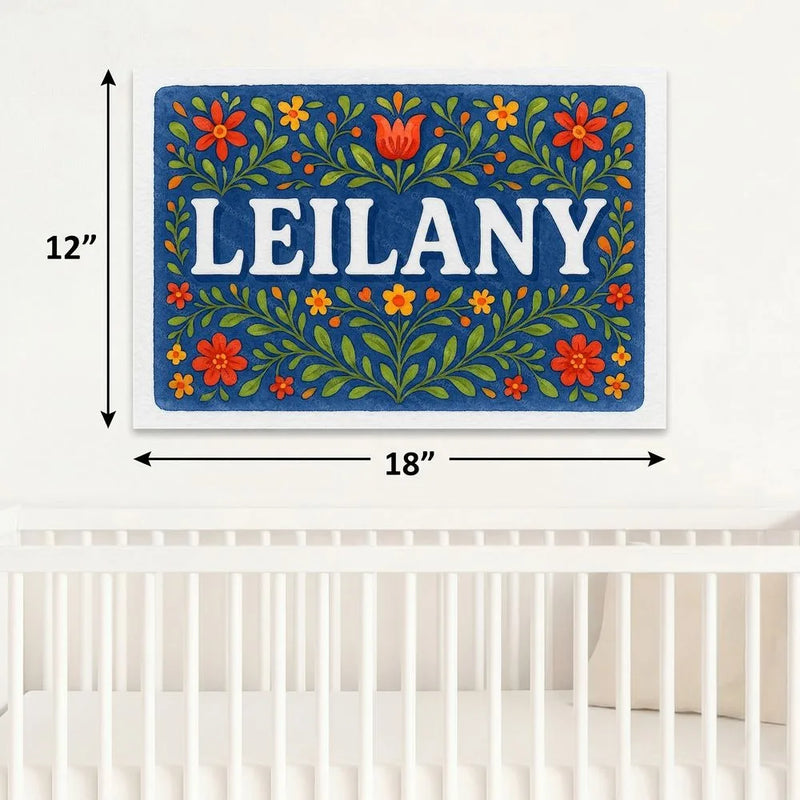 Leilany Name Art - Floral Farmhouse personalized wall print for kids
