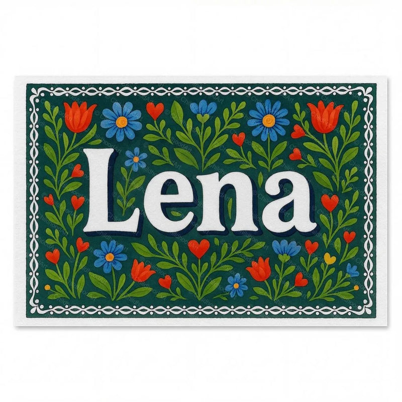 Lena Name Art - Floral Farmhouse personalized wall print for kids