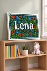 Lena Name Art - Floral Farmhouse personalized wall print for kids