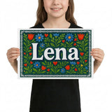 Lena Name Art - Floral Farmhouse personalized wall print for kids