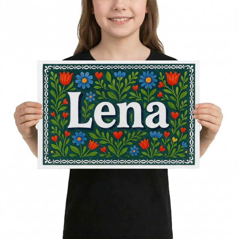 Lena Name Art - Floral Farmhouse personalized wall print for kids
