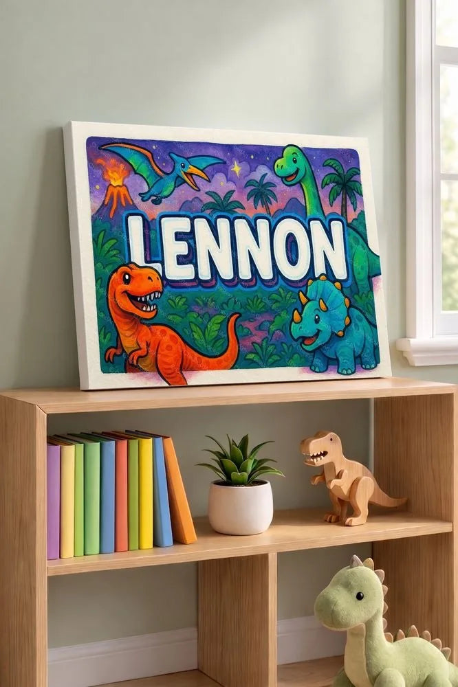 Lennon Name Art - Dinosaur Adventure personalized wall print for kids