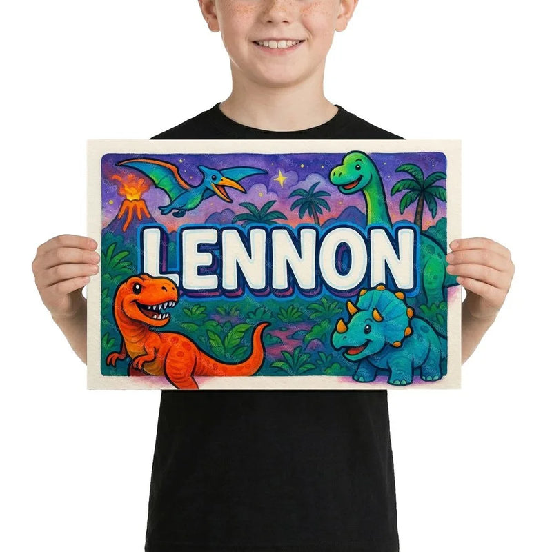 Lennon Name Art - Dinosaur Adventure personalized wall print for kids