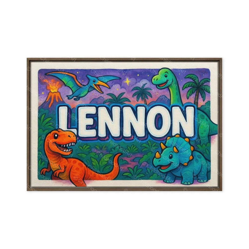 Lennon Name Art - Dinosaur Adventure personalized wall print for kids