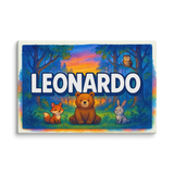 Leonardo Name Art - Forest Friends personalized wall print for kids