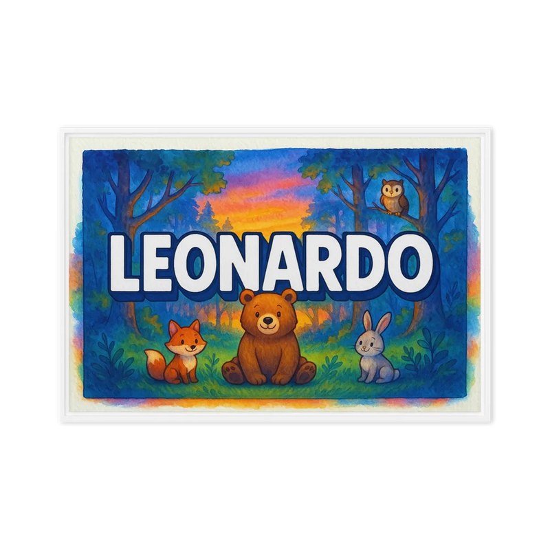 Leonardo Name Art - Forest Friends personalized wall print for kids