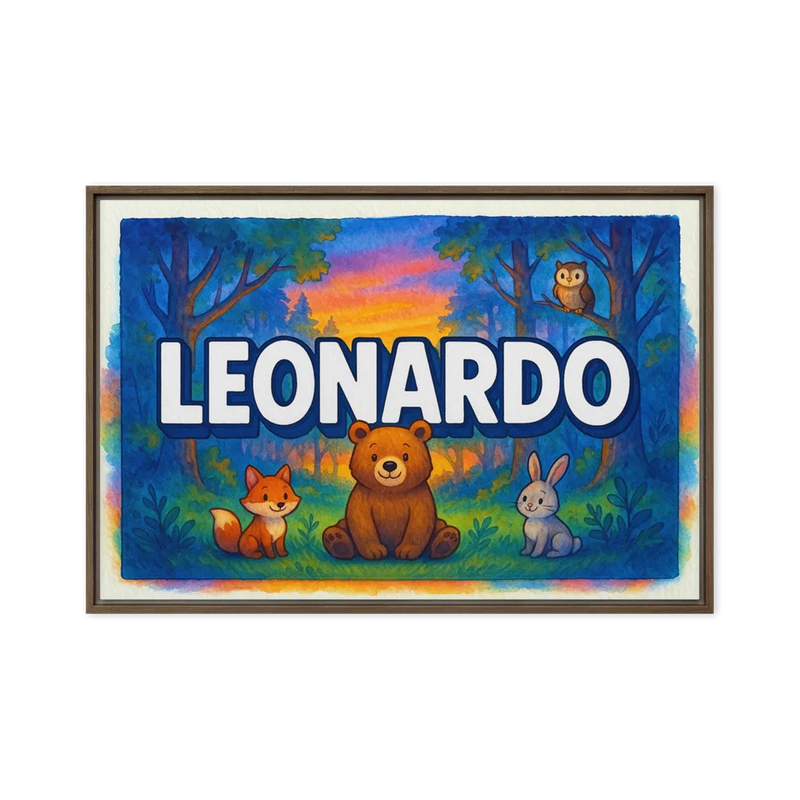 Leonardo Name Art - Forest Friends personalized wall print for kids