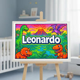 Leonardo Name Art - Dinosaur Adventure personalized wall print for kids