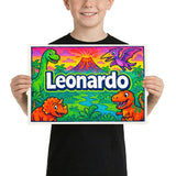 Leonardo Name Art - Dinosaur Adventure personalized wall print for kids