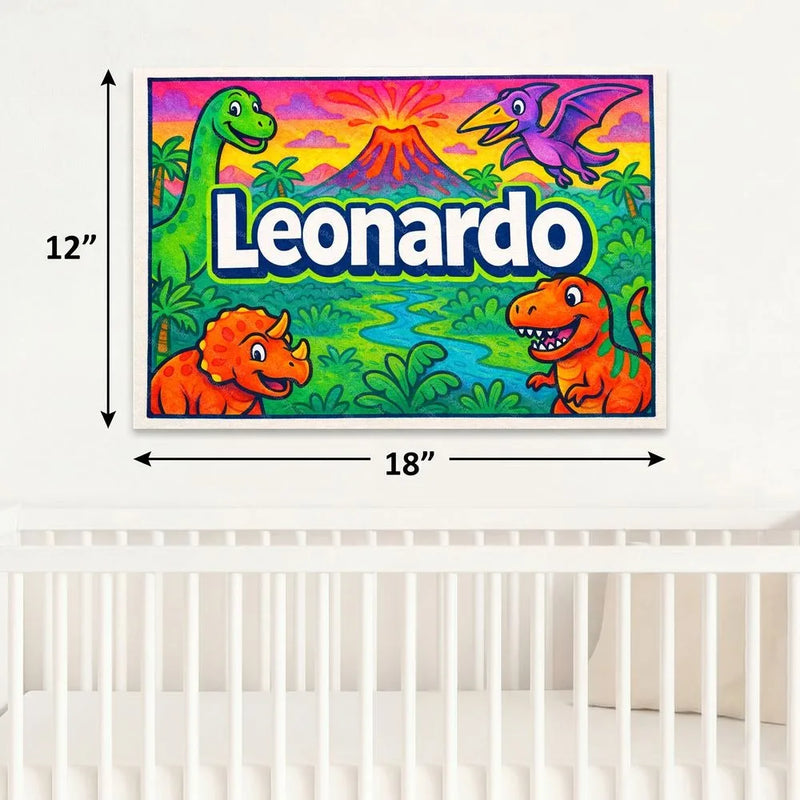 Leonardo Name Art - Dinosaur Adventure personalized wall print for kids
