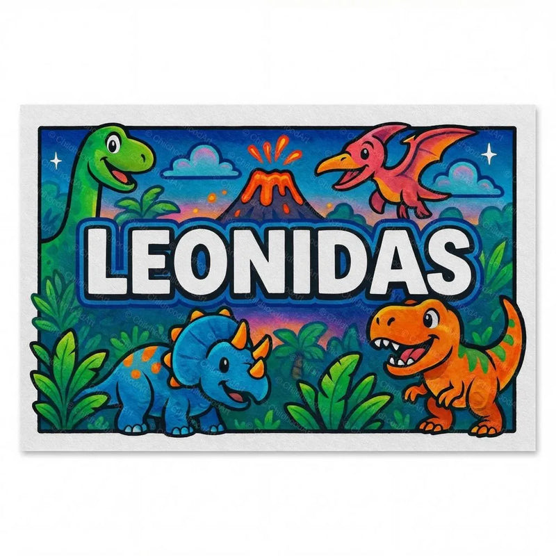Leonidas Name Art - Dinosaur Adventure personalized wall print for kids