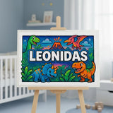 Leonidas Name Art - Dinosaur Adventure personalized wall print for kids