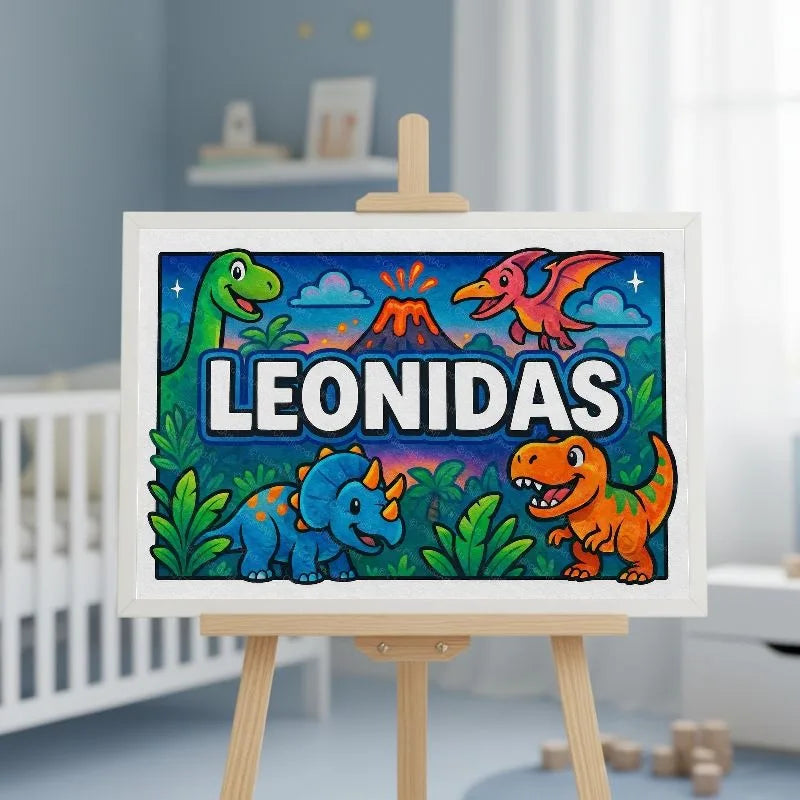 Leonidas Name Art - Dinosaur Adventure personalized wall print for kids