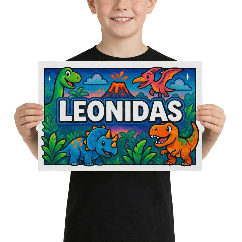 Leonidas Name Art - Dinosaur Adventure personalized wall print for kids