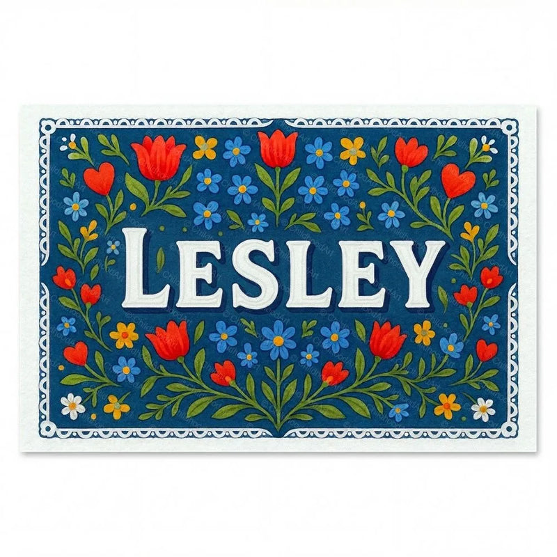 Lesley Name Art - Floral Farmhouse personalized wall print for kids
