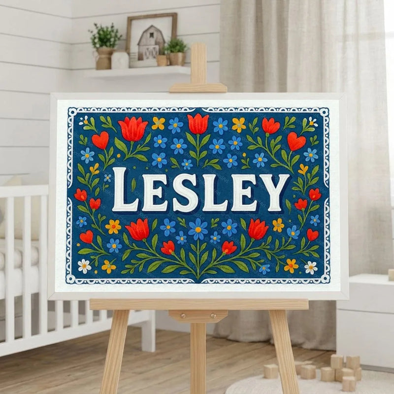 Lesley Name Art - Floral Farmhouse personalized wall print for kids
