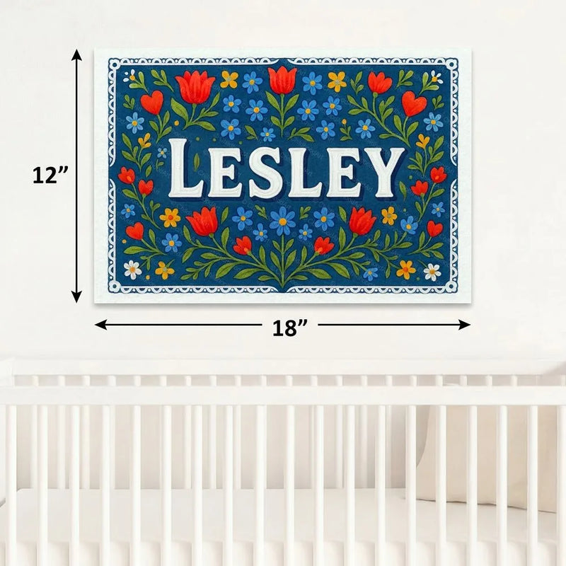 Lesley Name Art - Floral Farmhouse personalized wall print for kids