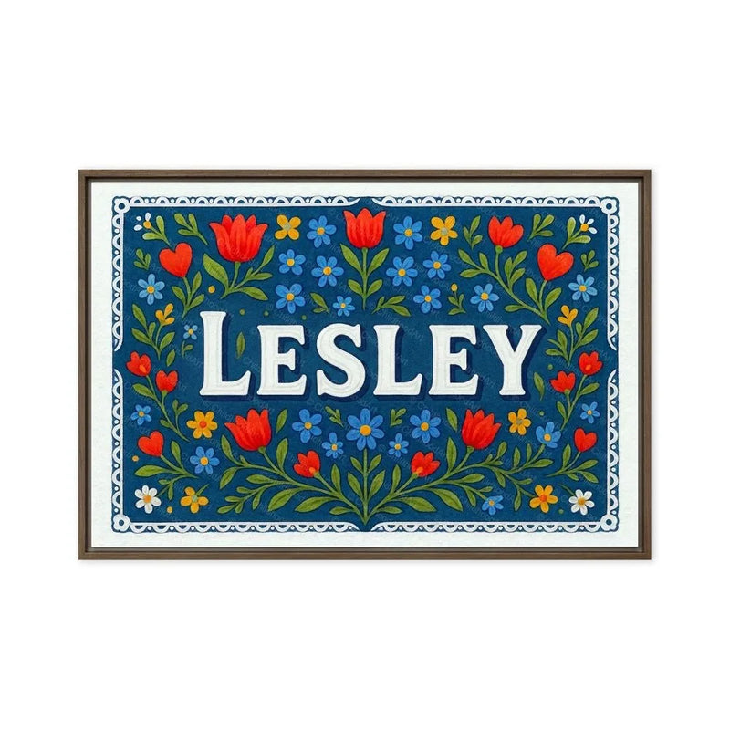 Lesley Name Art - Floral Farmhouse personalized wall print for kids