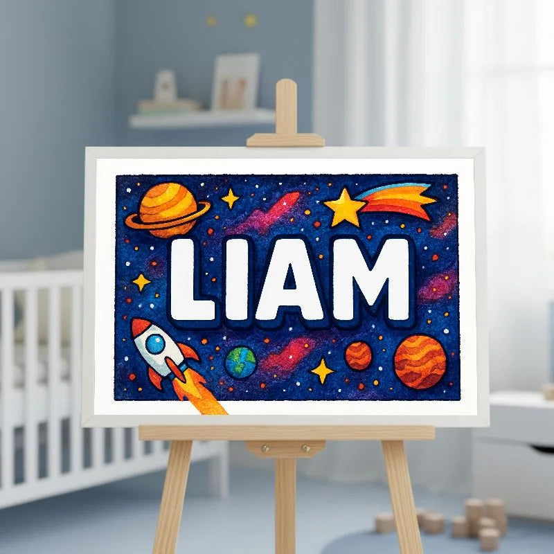 Liam Name Art - Space Explorers personalized wall print for kids