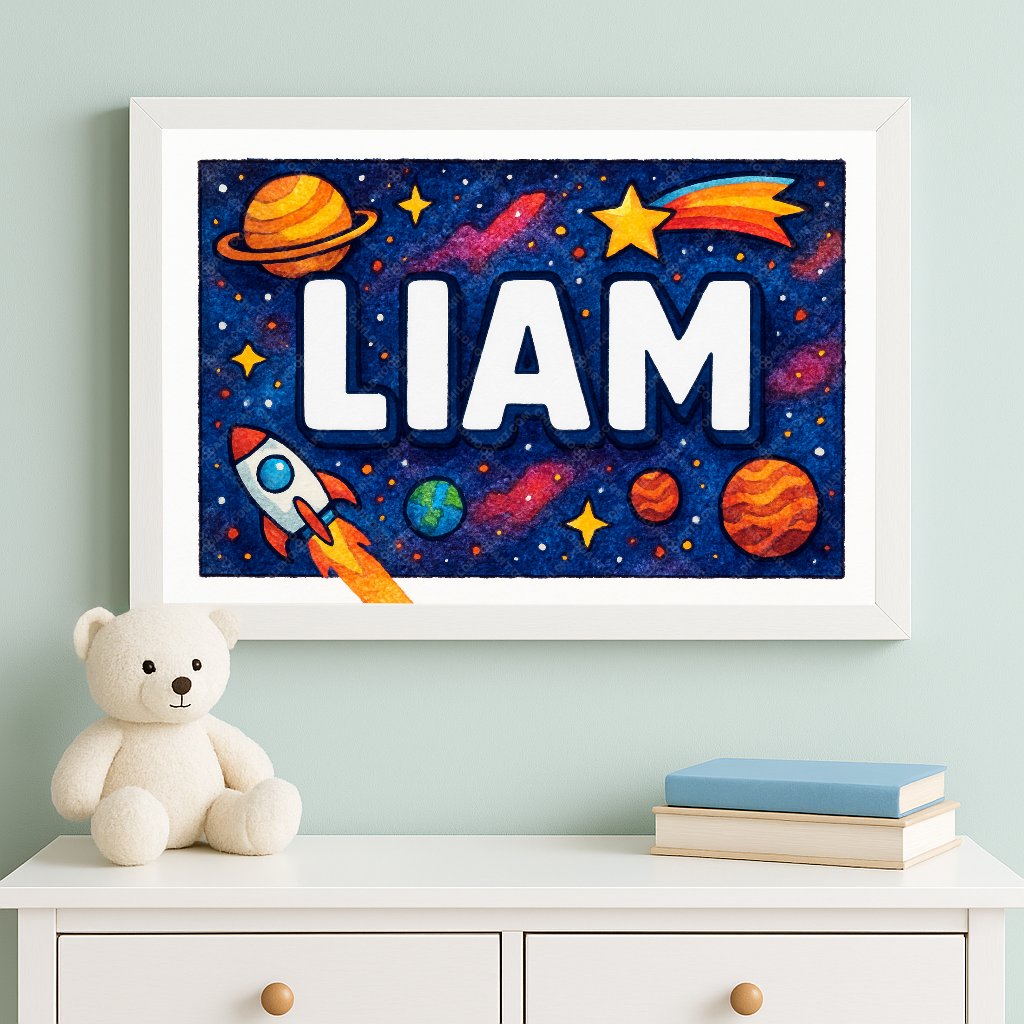 Personalized space name art for Liam