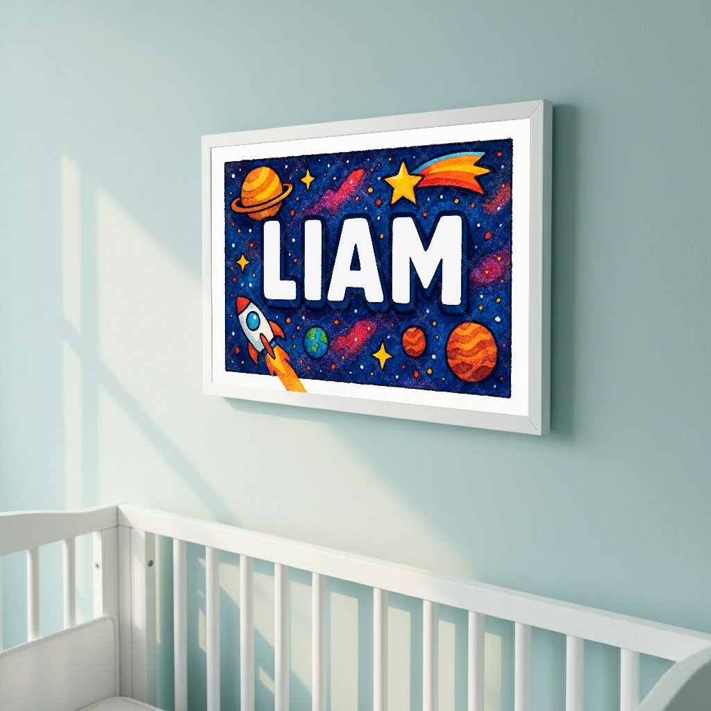 Personalized space name art for Liam