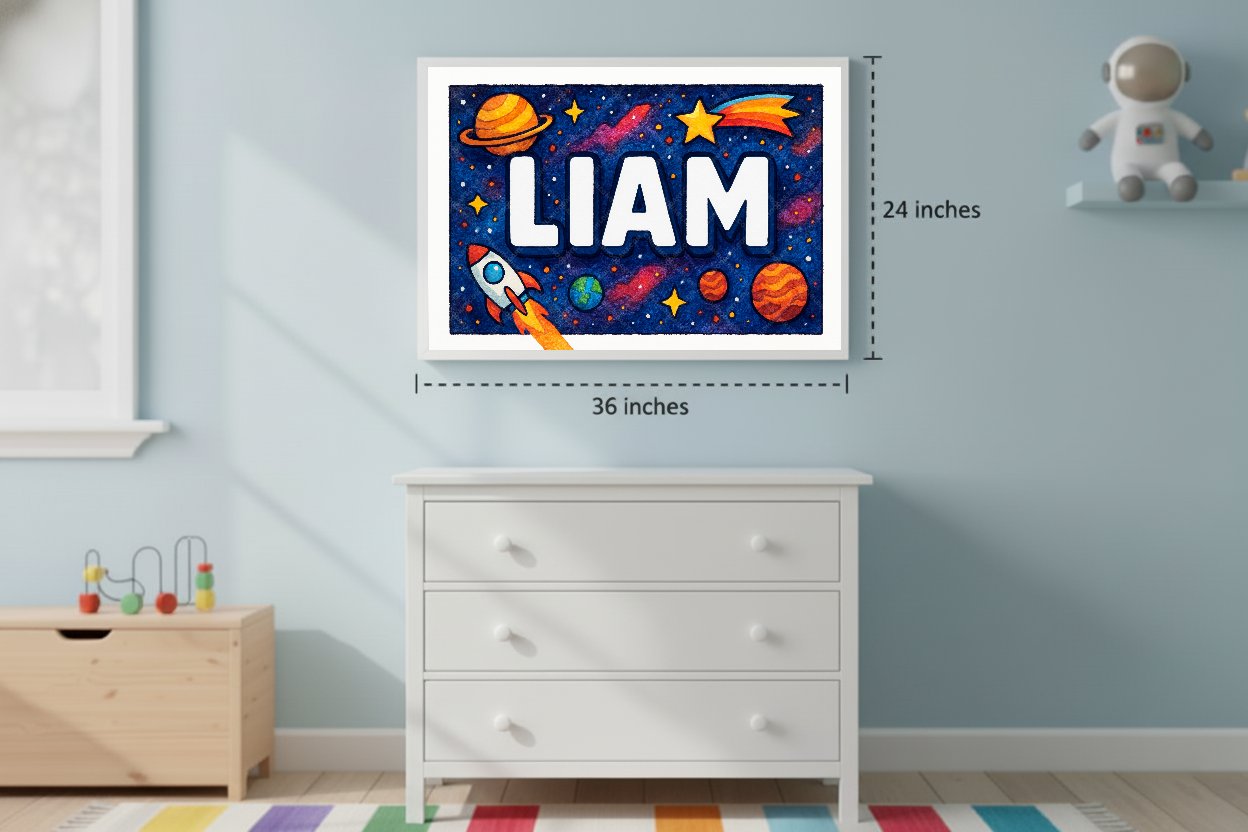 Personalized space name art for Liam