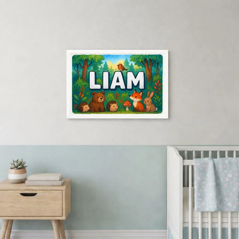 Liam Name Art - Forest Friends personalized wall print for kids