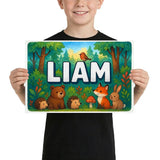 Liam Name Art - Forest Friends personalized wall print for kids