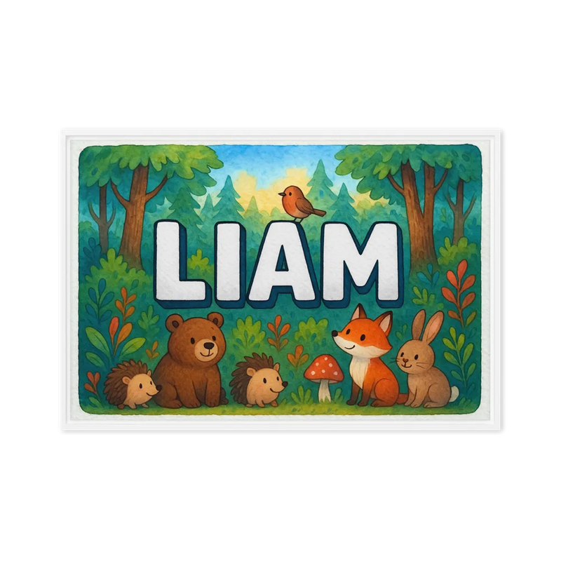 Liam Name Art - Forest Friends personalized wall print for kids