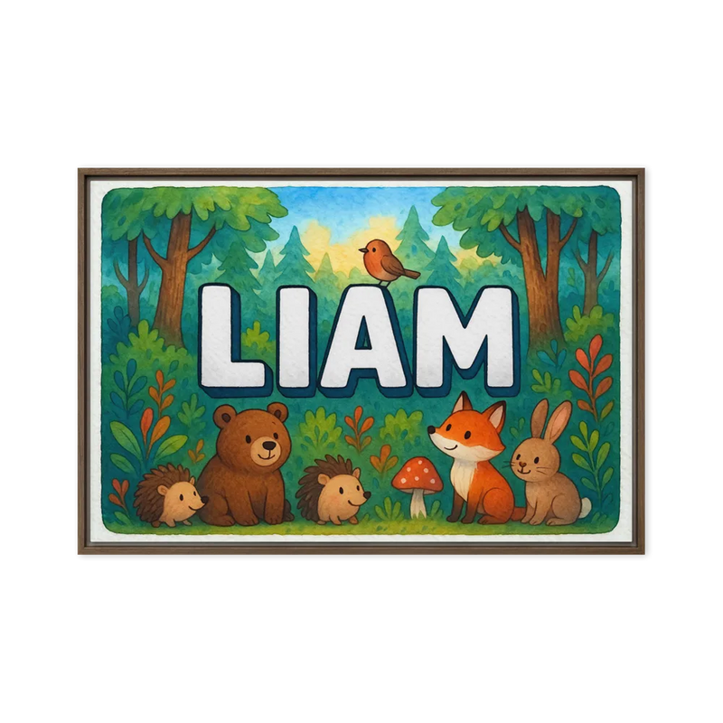 Liam Name Art - Forest Friends personalized wall print for kids