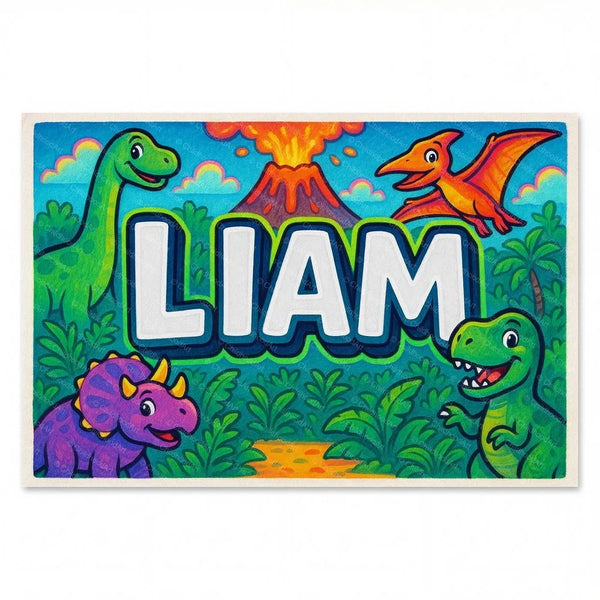 Personalized Liam name art print in the Dinosaur adventure style