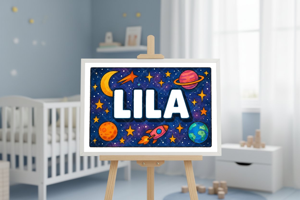 Personalized space name art for Lila