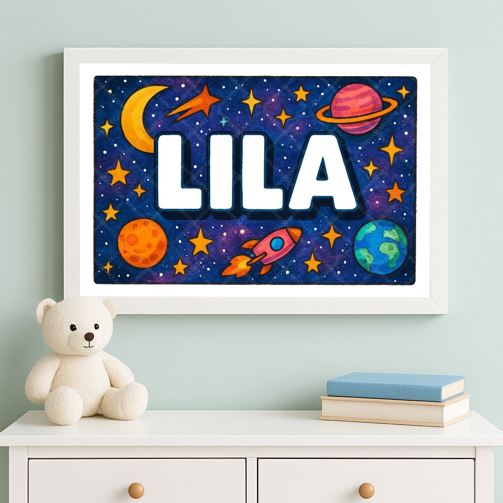 Personalized space name art for Lila