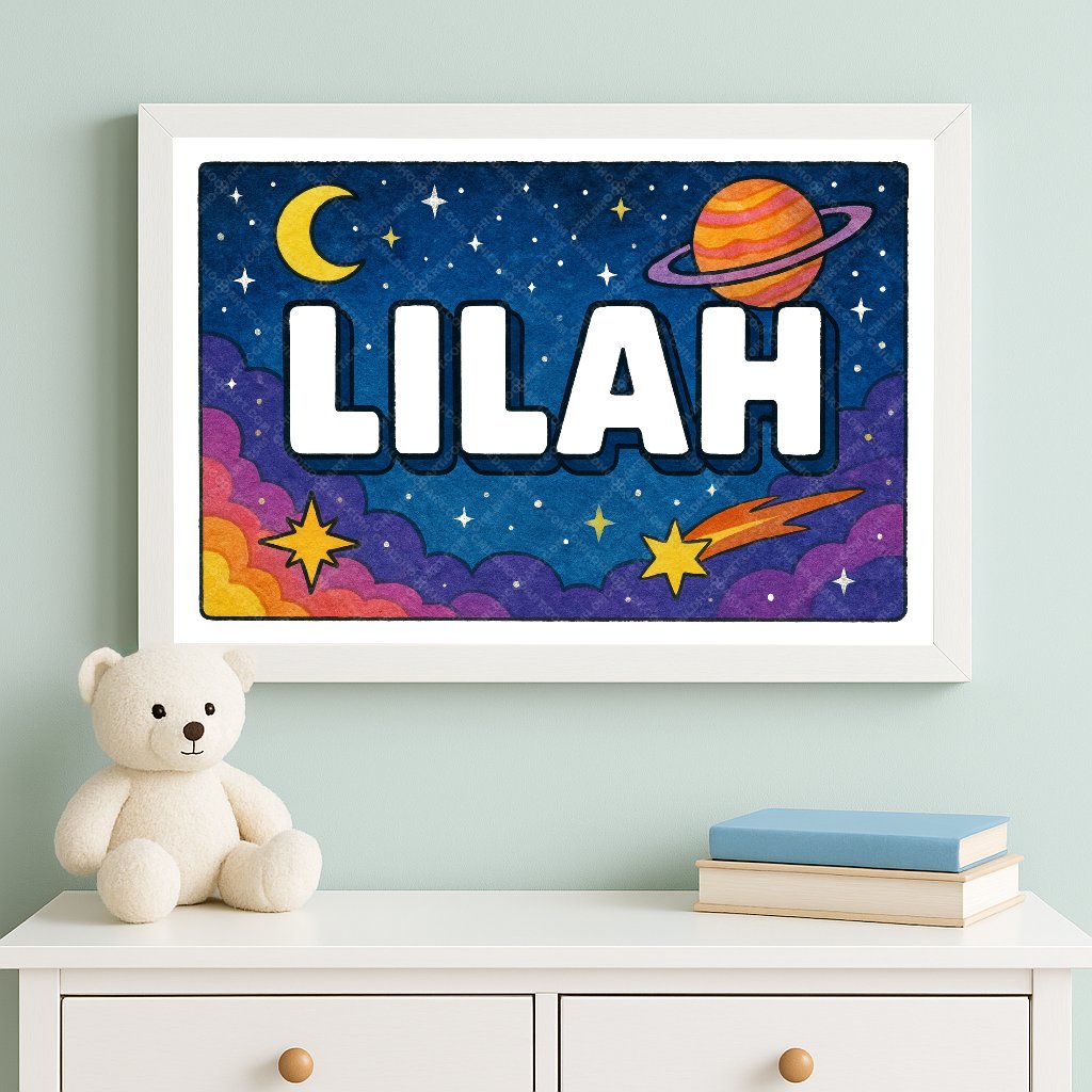 Personalized space name art for Lilah