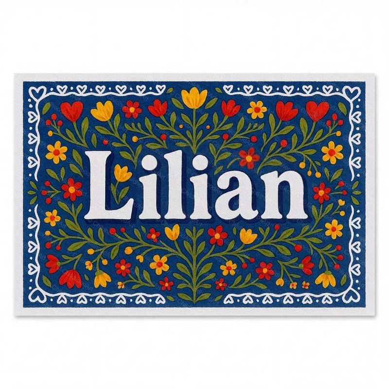Lilian Name Art - Floral Farmhouse personalized wall print for kids