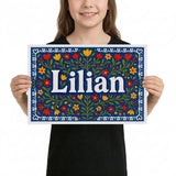 Lilian Name Art - Floral Farmhouse personalized wall print for kids