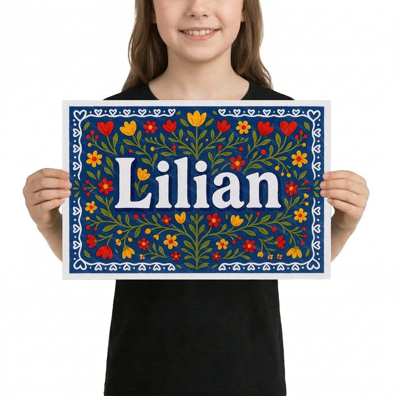 Lilian Name Art - Floral Farmhouse personalized wall print for kids
